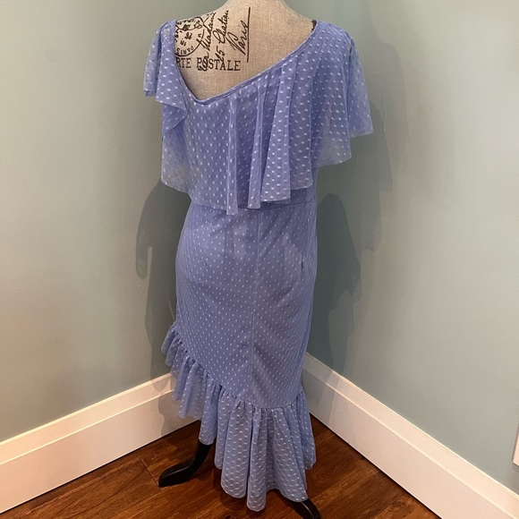 ASOS Blue Cold Shoulder Swiss Dot Asymmetrical Dress, 10 - Picture 2 of 16